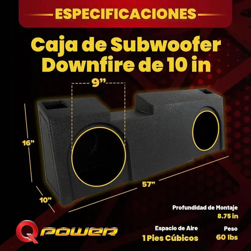 Vista 3 de QPower - Caja de subwoofer doble de 10 pulgadas para debajo del asiento, subcaja con puerto QBomb compatible con Chevy Silverado Crew y Double Cab