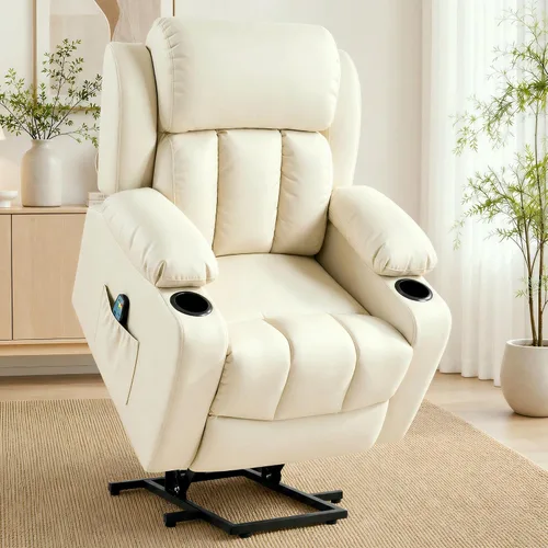 Vista 13 de FLEXISPOT XL31 - Silla reclinable con elevación eléctrica para ancianos, silla elevadora eléctrica con masaje y calor, sofá reclinable de piel Negro