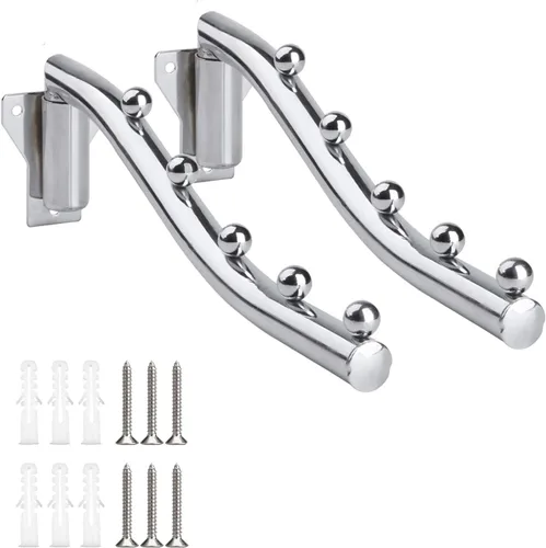 Vista 11 de Perchero plegable montado en la pared, colgador de ropa plegable de acero inoxidable, ganchos de ropa con soporte de brazo oscilante que ahorra