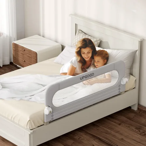 Vista 7 de UPGOGO Barandilla plegable para niños pequeños, gris, 33 pulgadas de largo