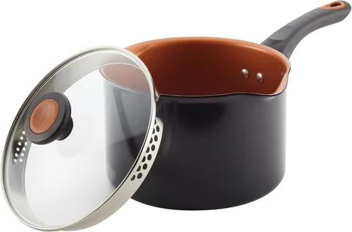 Vista 8 de Farberware Glide - Sartén antiadherente de cerámica de cobre con tapa, 3 cuartos de galón, color negro