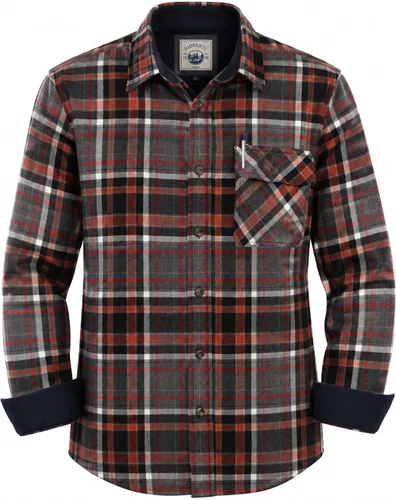 Vista 45 de Gioberti - Camisa a cuadros de franela cepillada de 100% algodón para hombre con contraste de pana Carbón vegetal