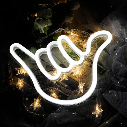 Vista 10 de ENUOLI Shaka Hand - Letreros de neón LED para decoración de pared, lámparas nocturnas alimentadas por USB y baterías, letreros iluminados para Rosa