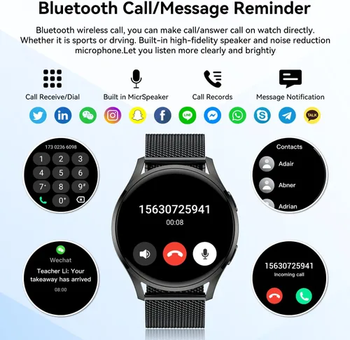 Vista 2 de Reloj inteligente para hombres y mujeres Fitness: resistente al agua, marca/respuesta de llamadas, relojes inteligentes para hombres, relojes
