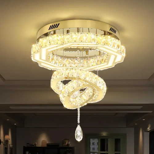 Vista 9 de Flashing God Candelabros de cristal modernos de 12 pulgadas, lámpara de techo de montaje empotrado, mini lámpara LED regulable para pasillo, lámpara