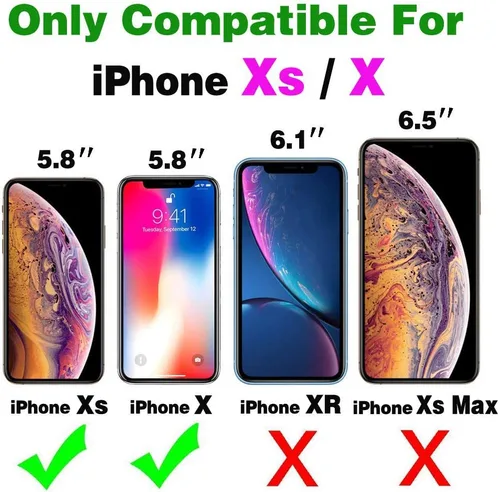 Vista 2 de Funda de teléfono para iPhone Xs X 10 10s con protector de pantalla de vidrio templado, tarjetero con soporte para tarjetero, funda de cuero