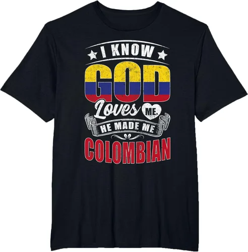 Vista 28 de Camiseta Colombia Flag God Loves Me Funny Colombians, Negro