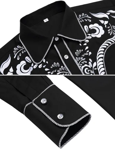 Vista 5 de Daupanzees Camisas bordadas de manga larga para hombre, ajustadas, casuales, con botones