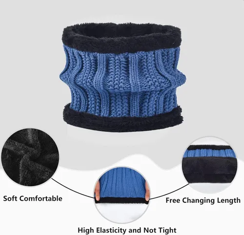 Vista 4 de Conjunto de guantes de invierno para mujer, gorro de forro polar, bufanda para pantalla táctil, guante 3 en 1