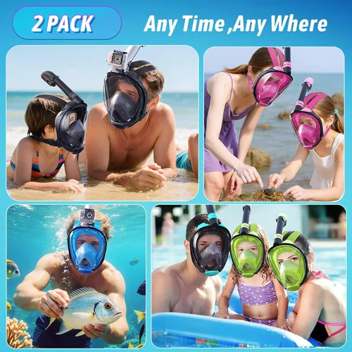 Vista 9 de Greatever G2 Adults Kids Full Face Snorkel Mask 2 Pcs,Snorkeling Gear with Latest Dry Top System,Foldable 180 Degree Panoramic View,Safe