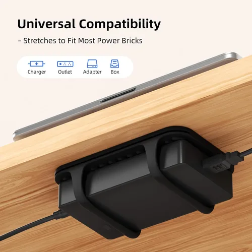 Vista 2 de ELETIUO Soporte universal de silicona para cargador de laptop, organizador de montaje de ladrillo de alimentación bajo el escritorio para ladrillos