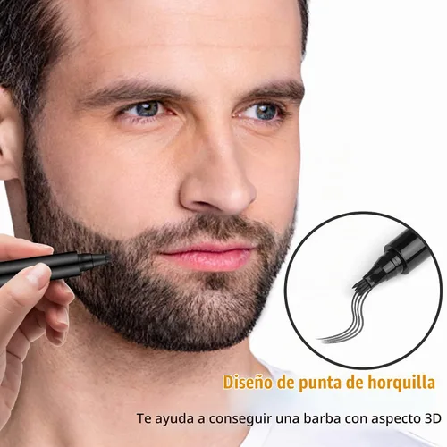 Vista 6 de Kit de aseo de barba negra resistente al agua de larga duración para hombre, bolígrafo de punta de micro-tenedor, cepillo de cerdas para bigote