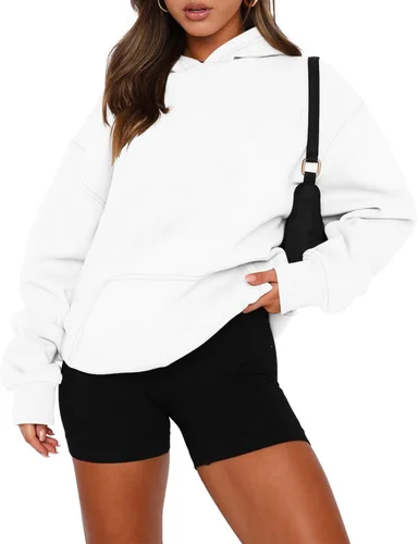 Vista 97 de onlypuff Sudadera casual con capucha para mujer, de manga larga, con bolsillo de canguro, hombro caído