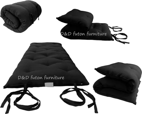 Vista 3 de D&D Futon Furniture Colchones japoneses tradicionales japoneses de algodón, espuma y poliéster, tamaño Queen, color negro, colchonetas de meditación
