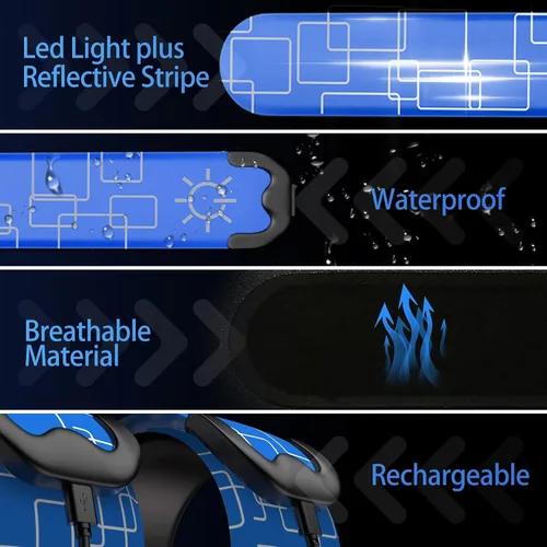 Vista 6 de Paquete de 2 brazaletes LED – Luces de correr recargables con equipo reflectante, luces LED de alta visibilidad