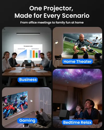 Vista 8 de Mini proyector inteligente con WiFi y Bluetooth, [aplicaciones integradas] Proyector portátil compatible con 4K nativo 1080P 4K para techo