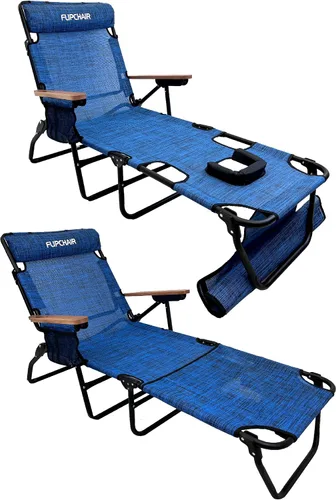 Vista 11 de EASYGO PRODUCTS Silla de césped, tumbona, 2 patas, soporte de material de poliéster, respaldo reclinable, almohada ideal para playa, hogar, patio