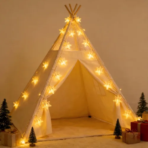 Vista 4 de Cadena de luces con estrellas, 30 LED de cristal, funciona con pilas, 10 pies, decoración para dormitorio