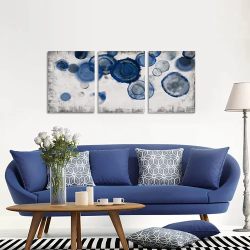 Vista 3 de YJYart Cuadros de Pintura de Pared de Acuarela Abstracta para Decoración de Pared de Baño Azul Marino Impresiones en Lienzo Arte de Pared Azul