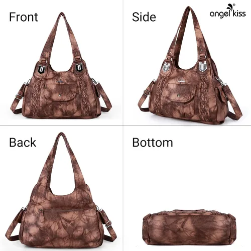 Vista 4 de Angelkiss - Bolsos y bolsos de mano para mujer, de cuero vegano lavado, bolso cruzado estilo hobo