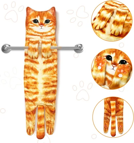 Vista 7 de PAT JUUMG - Toallas divertidas de mano con forma de gato para decoración de baño o cocina; toallas decorativas colgantes para la cara, súper