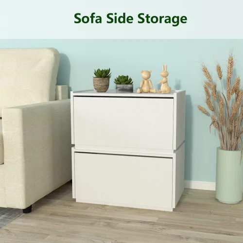 Vista 9 de woodtalks Cómoda apilable para puerta elevable, juego de 2 contenedores de almacenamiento con tapas, armarios multiusos para dormitorio, mesita