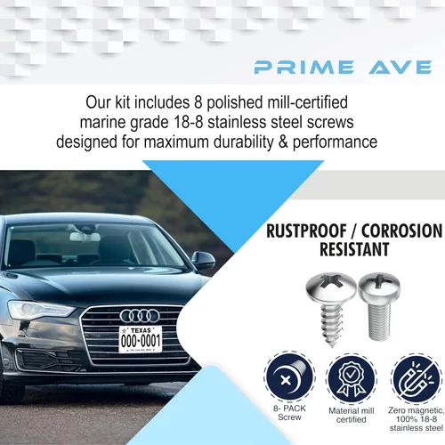 Vista 2 de Juego de tornillos de matrícula de acero inoxidable para placas delanteras/traseras, marcos y cubiertas compatible con Audi A3 A4 A5 A6 A7 A8 S3 S4