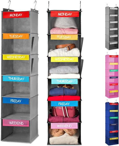 Vista 11 de Organizador de almacenamiento de 5 niveles de 12 x 59 pulgadas, cuélguelo en la recámara de sus hijos o en el armario para una divertida