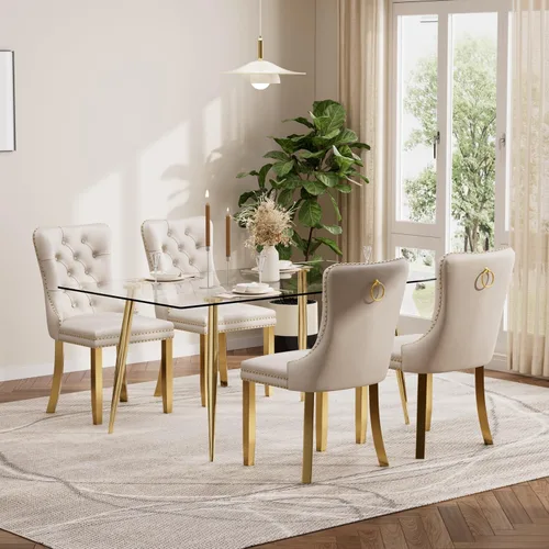 Vista 18 de Baysitone Juego de mesa de comedor de cristal de 51 pulgadas para 4, juego de 5 piezas de comedor moderno, mesa de cocina rectangular de vidrio
