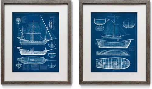 Vista 11 de Renditions Gallery Antique Coral in Navy (1) 2 Piece Framed Artwork Set, Underwater Ocean Themed Pair, Blue, Modern Distressed Silver Frame, White
