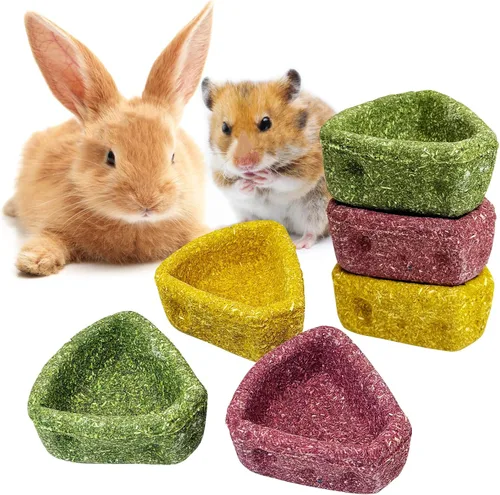 Vista 13 de Paquete de 6 juguetes masticables de conejo para dientes, juguetes Timothy - Cuenco comestible para masticar heno, golosinas molares para conejo