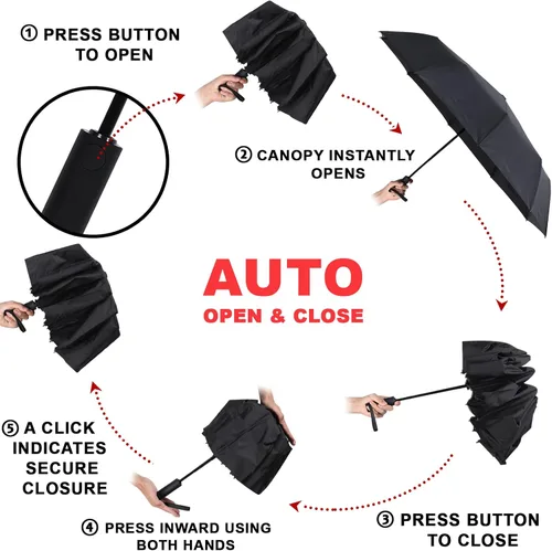 Vista 7 de veduta Travel Umbrella for Rain 10 Ribs Large Size Protection Sun-Folding Portable UV Umbrella Windproof Sturdy Umbrellas Compact Easy Auto