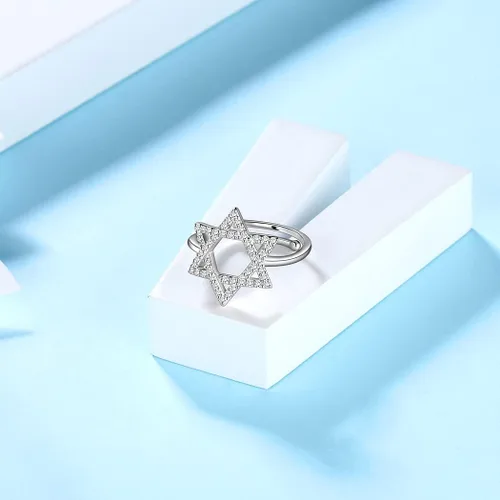 Vista 4 de Anillo ajustable de oro blanco sobre plata de ley S925 con nudo celta mariposa judía estrella de David anillo de dedo abierto joyería de moda