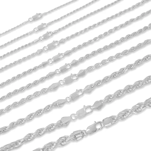 Vista 3 de Collar de cadena de plata de ley con corte de diamante, de 1.5mm a 7.5mm de grosor, fabricada en Italia, de 7 a 30 pulgadas