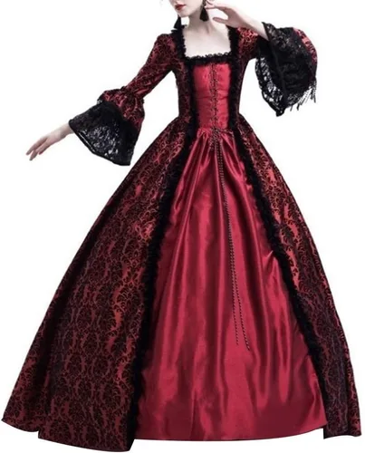 Vista 5 de Ladies Halloween Lace Panel Big Bell Sleeve Medieval Court Retro Cosplay Performance Costume Dress