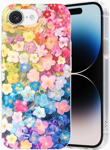 Vista 51 de I-MGAE-IN-AR Funda compacta para iPhone 12 Pro, diseño colorido de flores iridiscentes, holográfica, brillante, bonita funda para iPhone 12