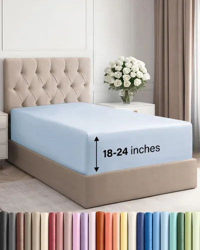Vista 153 de Sábana bajera ajustable extra profunda Twin XL – Sábana bajera individual de lujo de hotel solamente – Se adapta fácilmente a colchones de 18 a 24