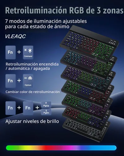 Vista 5 de Funda de teclado para tableta Samsung Galaxy Tab A11 Plus de 11 pulgadas 2025 / A9+ Plus 2023, teclado y mouse inalámbricos con retroiluminación