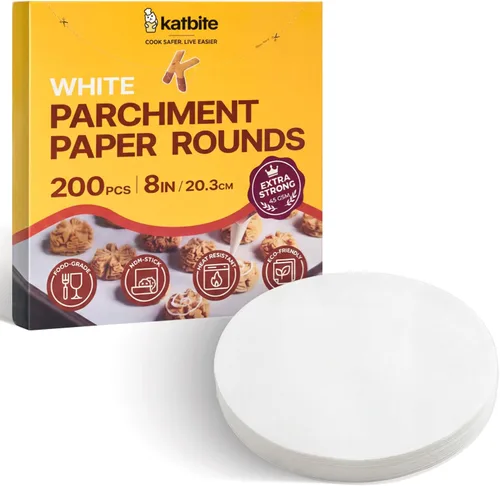 Vista 20 de Katbite 200 piezas de papel pergamino redondo de 4 pulgadas, sin blanquear y antiadherente, círculos de pergamino precortados para moldes Marrón