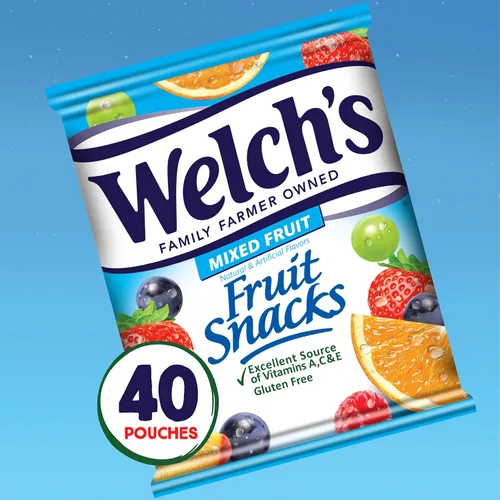 Vista 3 de Welch's Paquete de aperitivos de frutas, frutas mixtas y bayas y cerezas, sin gluten, paquete a granel, bolsas individuales de una sola porción, 0.8