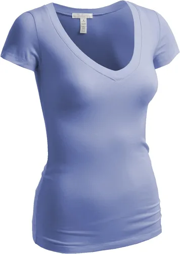 Vista 157 de Emmalise Camiseta de manga corta para mujer, cuello en V, tallas junior y plus