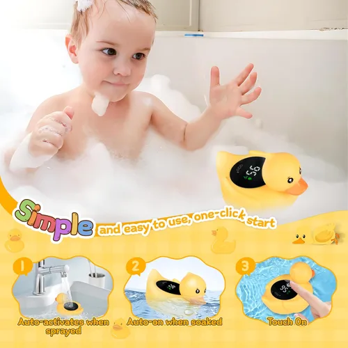 Vista 2 de Termómetro de baño para bebé, termómetro digital flotante de agua con pantalla LED y alertas de temperatura de color, juguete de baño recargable