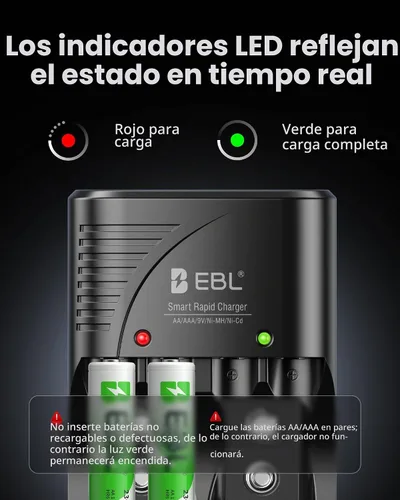 Vista 4 de EBL Cargador Rápido Inteligente AA AAA para Pilas Recargables AA AAA 9V Ni-MH Ni-CD