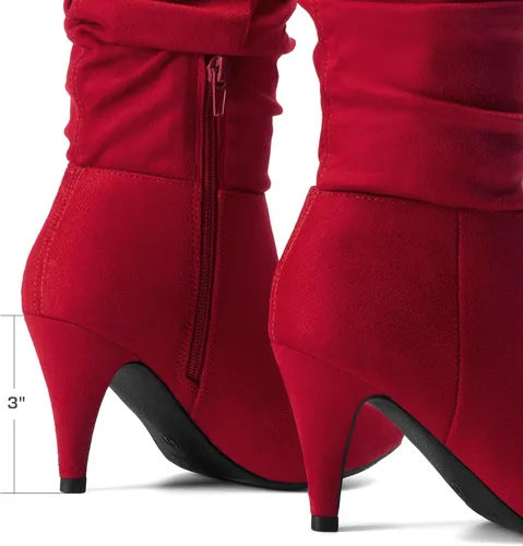Vista 5 de DREAM PAIRS - Botas de tacón alto para mujer, de media pantorrilla, con punta puntiaguda, holgadas, Botas de otoño