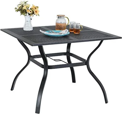 Vista 8 de MFSTUDIO Mesa de comedor al aire libre cuadrada de 60" de metal, mesa grande de patio con 8 plazas y agujero ajustable para sombrilla para terraza