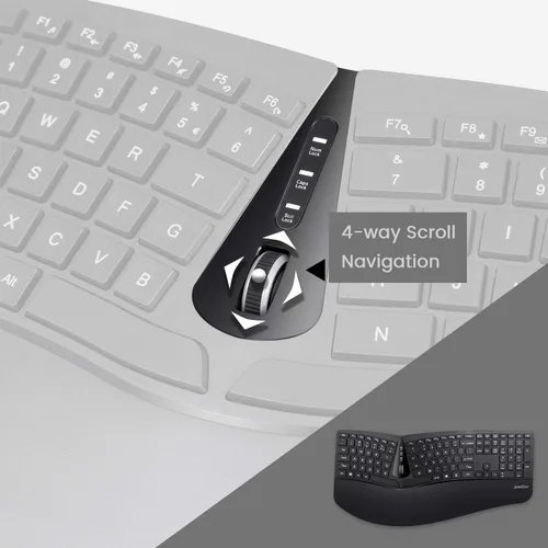 Vista 5 de Perixx Periduo-605, combinación de teclado dividido ergonómico inalámbrico y ratón vertical, reposa muñeca ajustable y teclas de perfil bajo