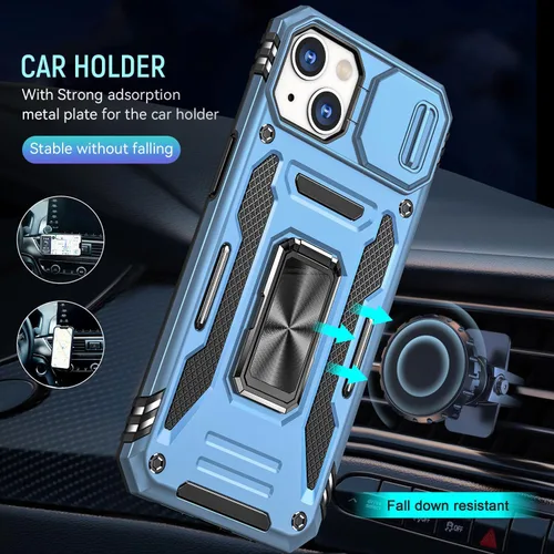 Vista 5 de Funda para iPhone 15 Pro iPhone 15 Pro con cubierta deslizante para cámara protectora con soporte de anillo, resistente a los golpes y a prueba
