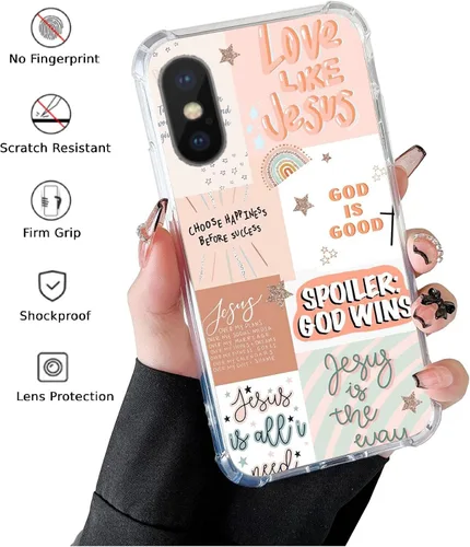 Vista 2 de Funda de teléfono con collage bohemio de Jesús compatible con iPhone X/iPhone Xs, funda de collage de citas cristianas para niñas, mujeres y Boho