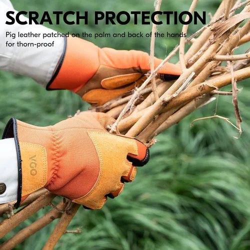 Vista 5 de Vgo... Guantes de trabajo de jardinería para hombres, a prueba de espinas Naranja