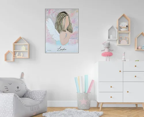 Vista 9 de GICLEE PRINT ART Abstract Girl Angel Painting Canvas Print Oil Painting Home Decor Wall Decor Housewarming Gift Blue Pink Guardian Angel